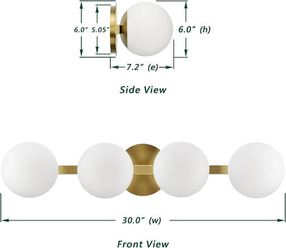 Gold Bathroom Vanity Light Fixtures, Modern 4 Lights Aged Brass Globe Wall Sconce Lighting, Porch Wall Mount Light Fixture for Bathroom, Mirror Cabinets Hallway Stairs (Aged Brass, 4-Light)