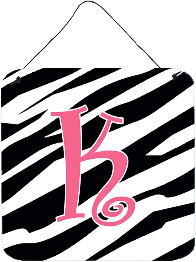 Caroline's Treasures CJ1037-KDS66 Letter K Initial Zebra Stripe and Pink Wall or Door Hanging Prints Aluminum Metal Sign Kitchen Wall Bar Bathroom Plaque Home Decor, 6x6, Multicolor