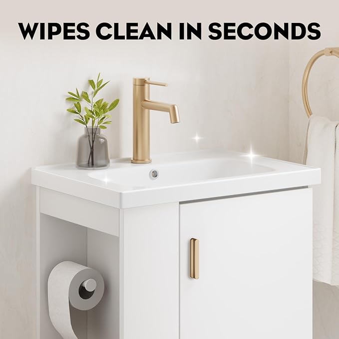 phiestina 20 Inch White Floating Small Bathroom Vanity, Pre-Assembled Wall Mounted Cabinet with Sink, Left Side Storage, Soft-Close Door, Modern Space-Saving Design, No Faucet, BV04-20-WHITE-PLUS