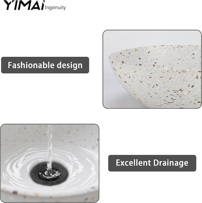 YIMAI Terrazzo Vessel Sink with Faucet and Drain, 15.7" Round Concrete Bathroom Sink Above Counter, Modern Artisanal Wash Basin Bowl with Matte Finish, Easy Install Combo Set for Vanity