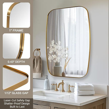 Gold Oblong Mirror, 36x48 Inch Gold Oval Mirror for Bathroom with Stainless Steel Metal Frame, Wall Mouned for Bathroom, Living Room, Entryway