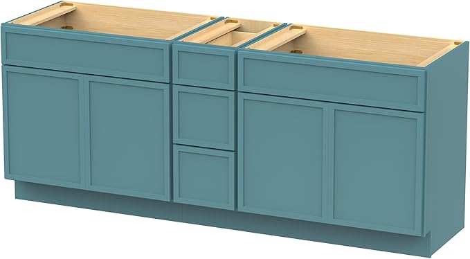HomeBeyond 78 Inches Bathroom Vanity Base Cabinet Without Sink, Double Sink Top Sturdy Floor Mounted Cabinet with Door & Soft Closing Drawers, Green, VA4133-2+VA4112-3