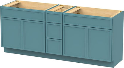 HomeBeyond 78 Inches Bathroom Vanity Base Cabinet Without Sink, Double Sink Top Sturdy Floor Mounted Cabinet with Door & Soft Closing Drawers, Green, VA4133-2+VA4112-3