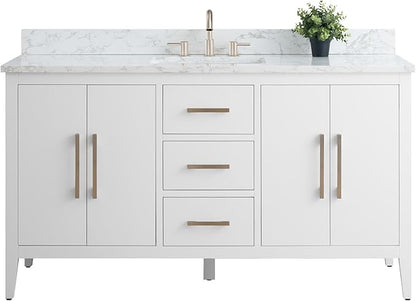 Vanity Art 60 inch Bathroom Vanity with Single Sink & Ceramic Top, Vanity Cabinet with Soft-Closing Doors, Drawers, Solid Wood Frame, White, VA9060-SW-BN1