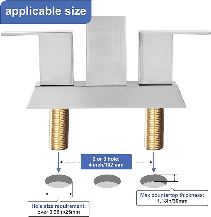 Brushed Nickel Waterfall Bathroom Faucet - 4Inch 2 or 3 Holes Centerset Faucet Bathroom | Two Handles RV Lavatory Basin Vanity Sink Faucets with Overflow Pop-up Drain Assembly & Supply Lines