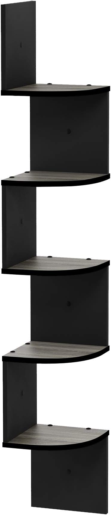 Furinno Rossi Wall Mount Floating Corner Shelf, 5-Tier Radial, French Oak Grey/Black