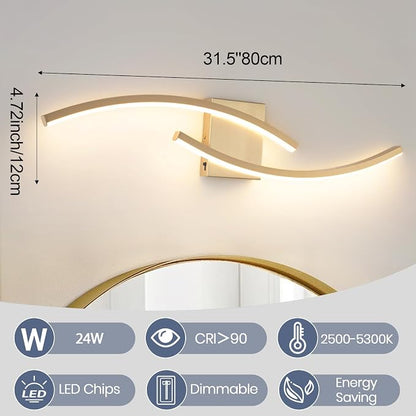 31.5 inch Modern Bathroom Vanity Light Gold Lights Fixtures Dimmable 5CCT Led Bathroom Light Fixture Over Mirror Modern Wall lamp for Cabinet Hallway