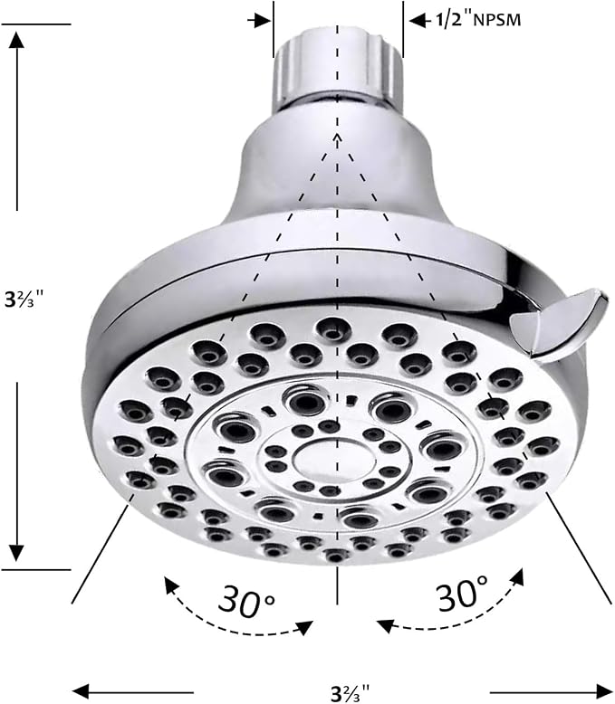 High Presssure Shower head, Premium Chrome Bathroom Fixed Showerhead, 5 Spray Settings Showerheads for Low Water Flow- Excellent Shower Head Replacement for Luxury Shower Experience