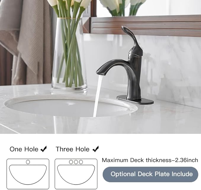 BWE Bathroom Sink Faucet with Drain Assembly with Overflow and Supply Line Single Handle Oil Rubbed Bronze Single Hole Lavatory Basin Mix Tap