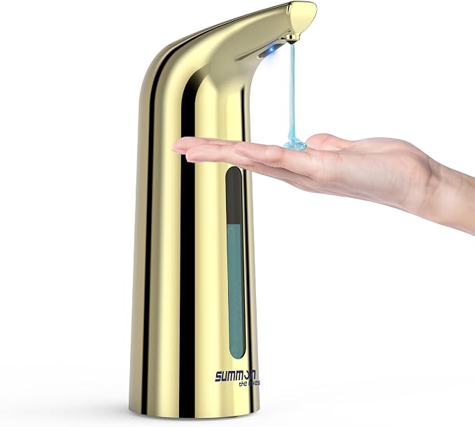 Automatic Liquid Soap Dispenser, 4-Level,13.5oz Touchless | Plastic,400ml Gold Electric Battery Operated Hand & Dish Countertop Soap Dispensers with Sensor for Bathroom,Kitchen Sink