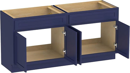 Vanity Art 66 Inch Bathroom Base Cabinet Only, Double Sink Top (Not Include Sink) with Door & Soft Close Hinge, Unassembled Floor Cabinet, Blue, 2ea 33 Inch Combo