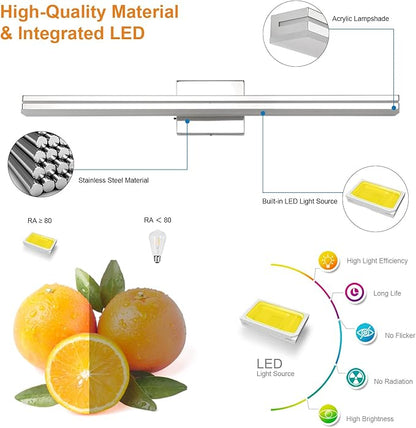 SineRise LED Modern Bathroom Vanity Light Bar (24-Inch, 3000K/4000K/6000K), Chrome Dimmable Modern Acrylic Bathroom Wall Lighting Fixtures Over Mirror