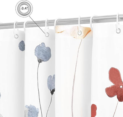 Coral Beige Watercolor Floral Fabric Shower Curtain, 72x78 | Waterproof Fabric, Modern Minimalist Floral Print, Machine Washable, Rustproof Grommets, for Bathroom Home, Long