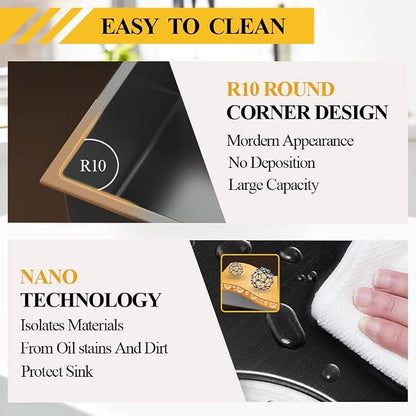Black 33x22In Drop-in Kitchen Sink, Stainless Steel,50/50 Equal Double Bowl | Modern Topmount Kitchen Sink Combo, Include SS Grid,Silicon Mat,Soap Dispenser, Compatibility With Various Kitchen Style