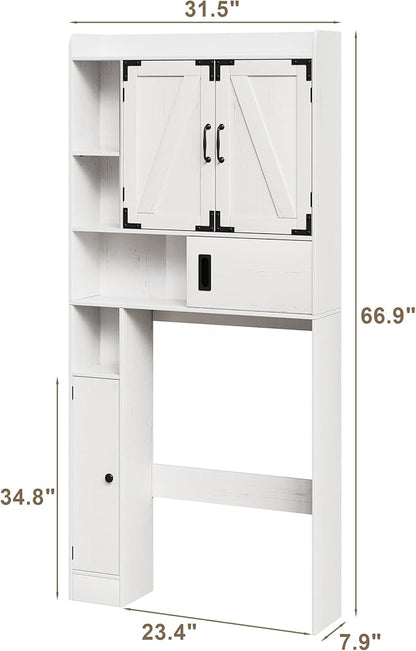 ChooChoo Over The Toilet Storage Cabinet, Farmhouse Bathroom Shelf Over Toilet with Adjustable Shelves, Above Toilet Storage Cabinet with Sliding Door for Bathroom, Laundry Room, Antique White