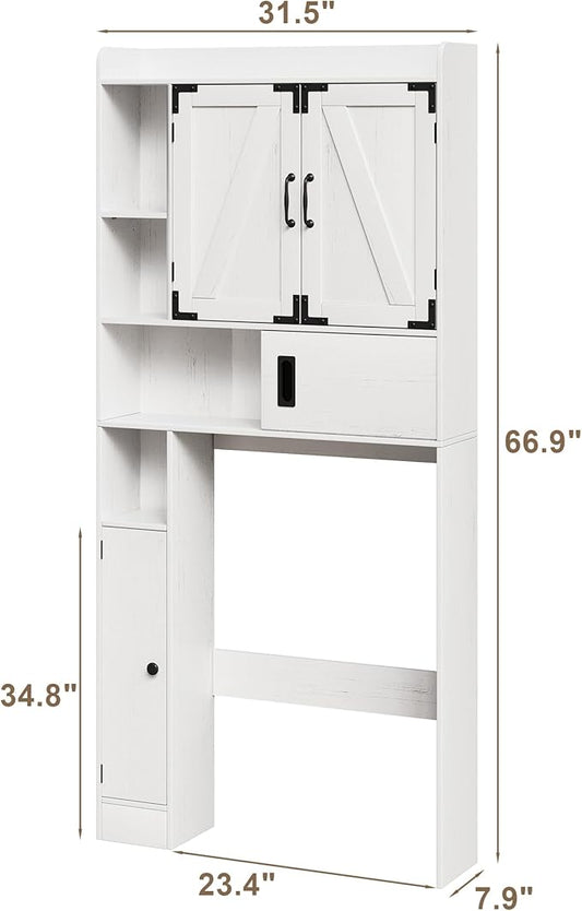 ChooChoo Over The Toilet Storage Cabinet, Farmhouse Bathroom Shelf Over Toilet with Adjustable Shelves, Above Toilet Storage Cabinet with Sliding Door for Bathroom, Laundry Room, Antique White
