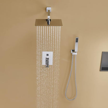 Rain Shower System 12 Inches Shower Combo Set Chrome Wall Mount Faucet Bathroom Faucets with Rainfall Shower Head and Hand Shower