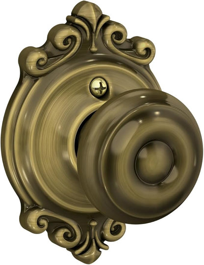 SCHLAGE Georgian Knob with Brookshire Trim Non-Turning Lock, Antique Brass (F170 GEO 609 BRK)