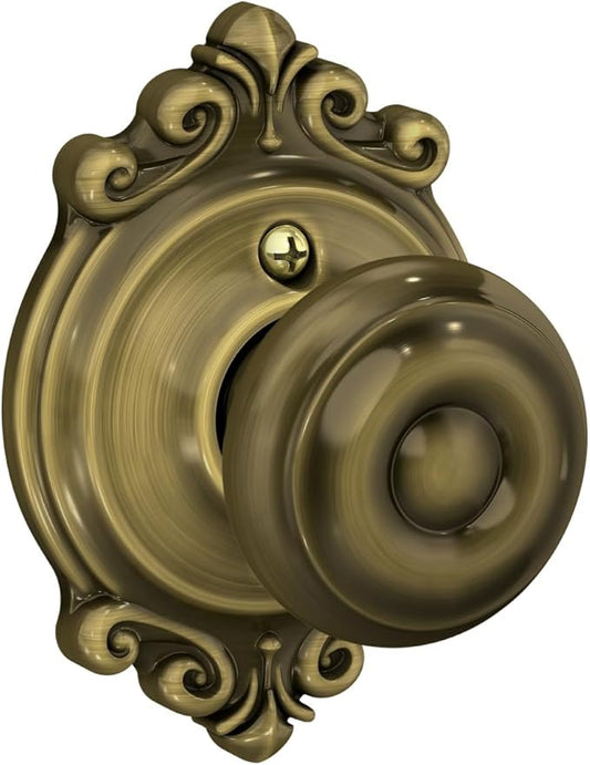 SCHLAGE Georgian Knob with Brookshire Trim Non-Turning Lock, Antique Brass (F170 GEO 609 BRK)