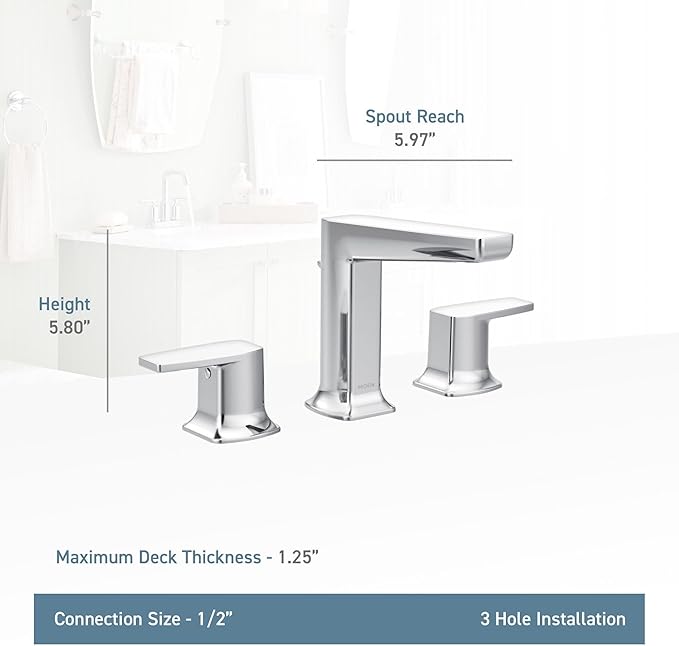 Moen TS8002 Via Two-Handle Modern Bathroom Faucet Trim Kit, Valve Required, Chrome