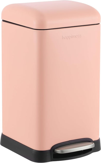 happimess Betty Retro Mini 3.2 Gal Step Trash Can, Flamingo Pink | Soft-Close Lid, Removable Liner, Iron, Hands-Free Pedal, Satin Finish, Non-Skid Base, Built-In Damper, Modern, Minimalistic