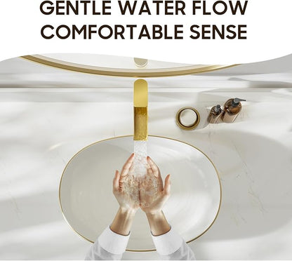 Phiestina Brushed Gold Tall Bathroom Vessel Sink Faucet, Single Hole Single Handle Waterfall Modern Bathroom Faucet, with Pop Up Drain and Water Supply Line, NS-SF01-BG-V