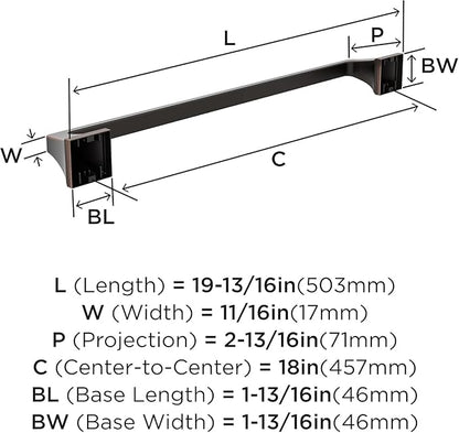 Amerock BH36023ORB | Oil Rubbed Bronze Towel Bar | 18 in (457 mm) Towel Rack | Mulholland | Bathroom Towel Holder | Bathroom Hardware | Bath Accessories