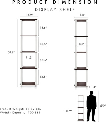 Homes: Inside + Out Apexa Modern 5-Tier Narrow Shelving Units, Collectibles Display Shelves, Easy Assembly Standing Shelf, Home Storage Organizer for Living Room, Bedroom, Office, Espresso