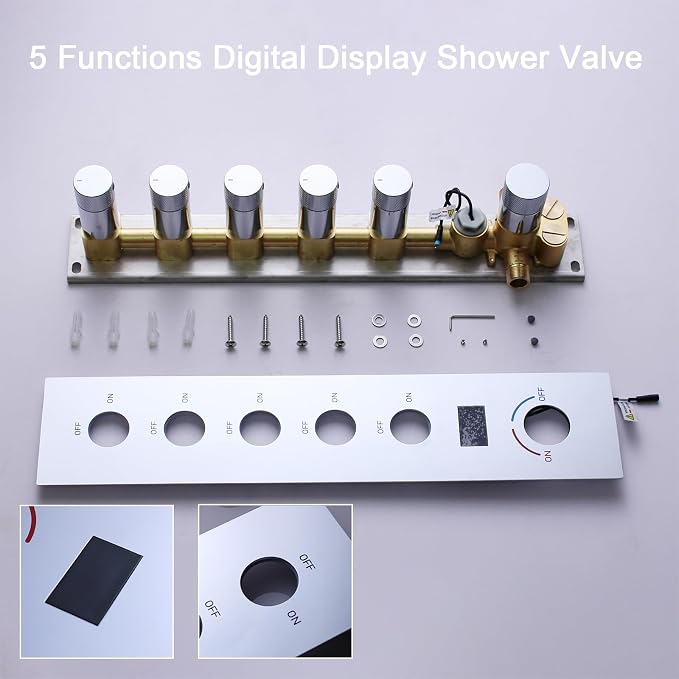 3 Functions Shower Head System Chrome Shower Faucet Set | 16X26 inch Ceiling Shower, 6 Body Jet, Handheld Shower, Temperature Display, 5 Functions Can All Run Together