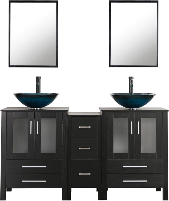 UEV 60" Black Bathroom Vanity Set,Double Vanity with Double Vessel Sink Combo and Removable Side Cabinet,Mirror Not Included (A10)