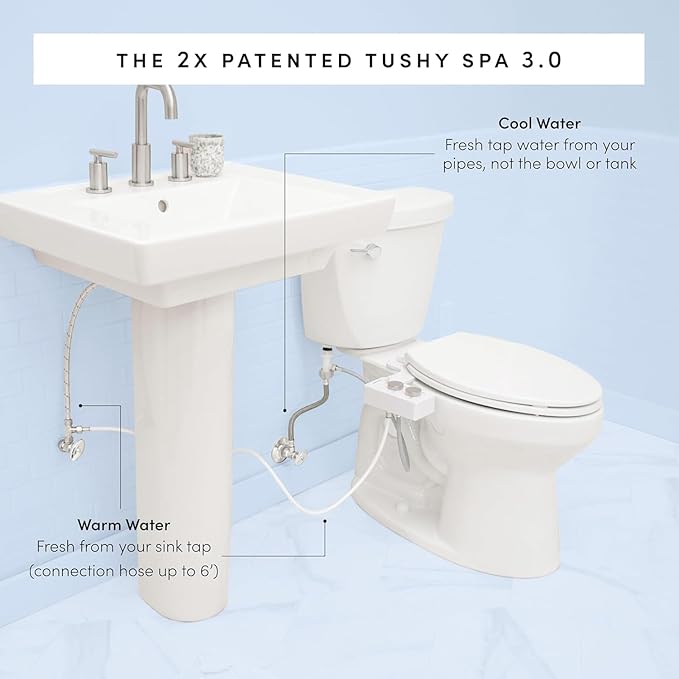 TUSHY Classic 3.0 Bidet Toilet Seat Attachment - A Non-Electric Self Cleaning Water Sprayer with Adjustable Water Pressure Nozzle, Angle Control & Easy Home Installation (Bamboo Knob)