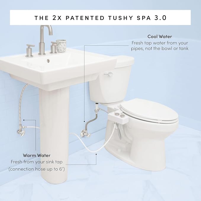 TUSHY Spa 3.0 Cool to Warm Water Bidet Attachment, Noir/Gold | Universal Fit, Easy Install, Self-Cleaning, Adjustable Pressure and Angle Control, Sink Access Required Within 6 Feet