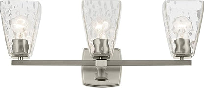 Kichler Marant 21.25" 3-Light Vanity Light with Clear Water Glass in Brushed Nickel, for Bathroom, Powder Room, Over a Mirror, (21.25" W x 9.5" H), 55216NIWTR