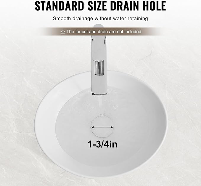 VEVOR Oval Vessel Sink, 16" x 13.4" Bathroom Vessel Sink Bowl Countertop, White Ceramic Bathroom Sinks Above Counter, Bowl Sink with Modern Style, Well-Packaged for Bathroom, Hotel, Toilet, RV