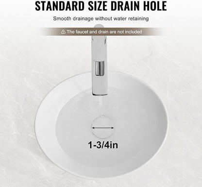 VEVOR Oval Vessel Sink, 16" x 13.4" Bathroom Vessel Sink Bowl Countertop, White Ceramic Bathroom Sinks Above Counter, Bowl Sink with Modern Style, Well-Packaged for Bathroom, Hotel, Toilet, RV