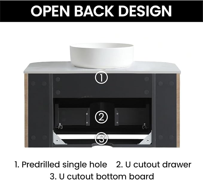 30" Preassembled Floating Bathroom Vanity with Round Sink, Oak | Mid-Century Modern Style, Fluted & Soft-Close Drawer with U-shaped Wall, Sinterted Stone Countertop, Towel Rack Included