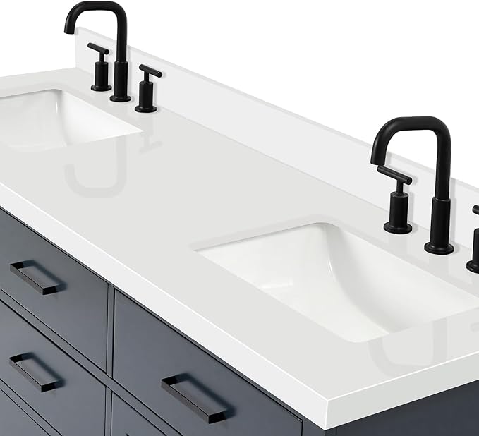 ARIEL Hepburn 66-inch Bathroom Vanity with Sink,Solid Wood, 1.5-inch Pure White Quartz Countertop, Double Rectangular Porcelain Sink, 4 Soft Closing Doors, 6 Dovetail Drawers, Midnight Blue