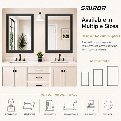SMIROR 36x30 Matte Black Bathroom Vanity Mirror for Over Sink | Metal Wide Frame, Rectangle, Right- Angle Corner, Anti-Rust, Horizontally or Vertically Wall- Mounted for Home Remodel