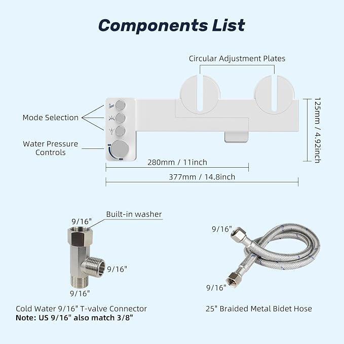 Bidet Attachment for Toilet Seat Non Electric Bidets Self Cleaning Sprayer | Dual Nozzle Water Pressure Bidet with Rear/Feminine Wash Spray-Adjustable Bidets Wash Butt Cleaner for Bathroom