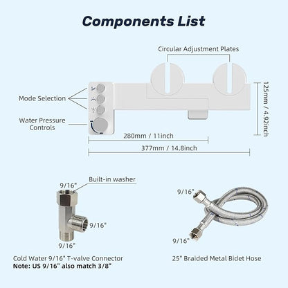 Bidet Attachment for Toilet Seat Non Electric Bidets Self Cleaning Sprayer | Dual Nozzle Water Pressure Bidet with Rear/Feminine Wash Spray-Adjustable Bidets Wash Butt Cleaner for Bathroom