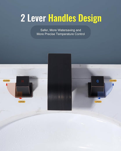 ARCORA Oil Rubbed Bronze Waterfall Bathroom Faucet - 8 Inch Widespread Bathroom Faucets for Sinks 3 Hole, 2 Handles Bathroom Sink Faucet with Pon Up Drain and cUPC Supply Lines