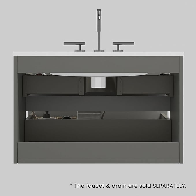 30" Bathroom Vanity with Sink, Modern Floating Vanity with Double Soft Closing Drawers, Large Storage for Small Space, Space Gray, Fully Assembled - Iris Collection