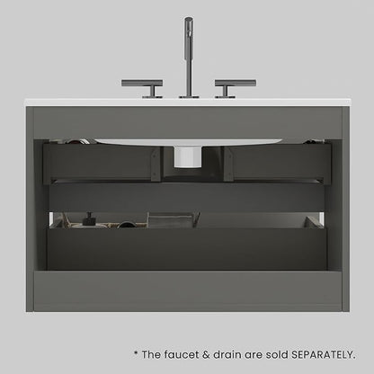 30" Bathroom Vanity with Sink, Modern Floating Vanity with Double Soft Closing Drawers, Large Storage for Small Space, Space Gray, Fully Assembled - Iris Collection