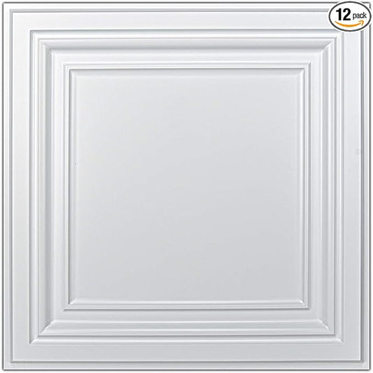 Art3d PVC Ceiling Tiles, 2'x2' Plastic Sheet in White (12-Pack)