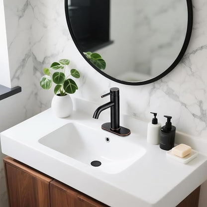 Bathroom Faucet, Single Handle Vanity Sink Faucet, Oil Rubbed Bronze | ORB, for 1/3-Hole, Stainless Steel, Ceramic Cartridge, Pop-Up Drain, Deck Plate, For Vanity Powder Laundry