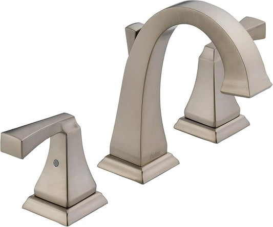 Delta Dryden Brushed Nickel Bathroom Faucet 3 Hole, 8 Inch Widespread Bathroom Sink Faucet for Vanity, Metal Push-Pop Drain Assembly, SpotShield Stainless 3551-SPMPU-DST