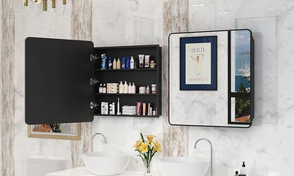 ACEMIRO 30x32 Inch Bathroom Medicine Cabinet with Mirror Black Metal Framed Mirror Cabinet Recessed or Surface Wall Mounted Medicine Cabinets for Bathroom