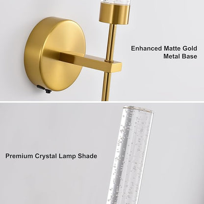 Gold Crystal Battery Operated Wall Sconce, Luxury Wireless LED Wall Sconces Set of 2 with Remote 3CCT Dimmable Timer, USB Rechargeable Cordless Wall Lights for Living Room Bedroom Bathroom Hallway