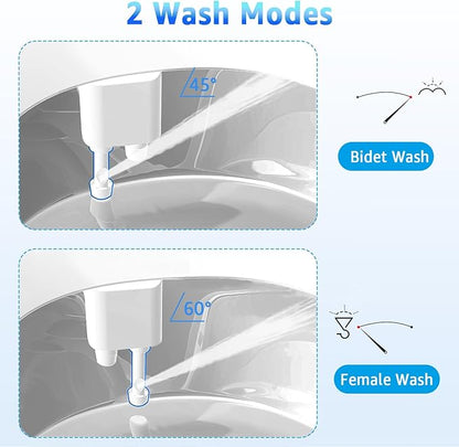 Bidet Attachment for Toilet, Non-Electric Fresh Cold Water, Toilet Bidet with Dual Nozzles Sprayer, Adjustable Water Pressure Control, 3 Modes Wash (Feminine/Bidet Wash + Self-Cleaning)