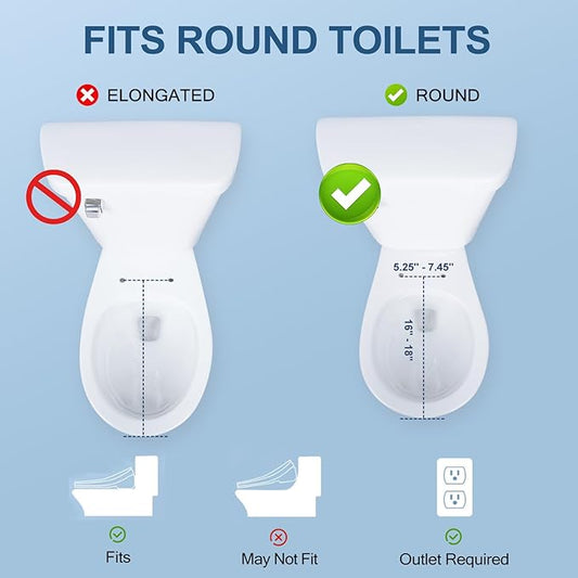 Electric Bidet Toilet Seat, Warm Water with Air Dryer, Heated Seat and Slow Close Lid, Front and Rear Wash, LED Nightlight, Wireless Remote, Black, Round, 102D
